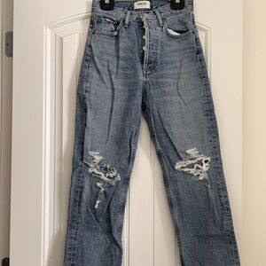 Agolde 90s Crop High Rise Blue Distressed Jeans
